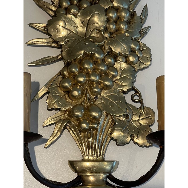 Pair of Bronze and Wrought Iron Wall Lights Representing a fruit Bowl