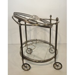 Rare Set of 3 Round Silvered Brass Drinks Trolley by Maison Bagués