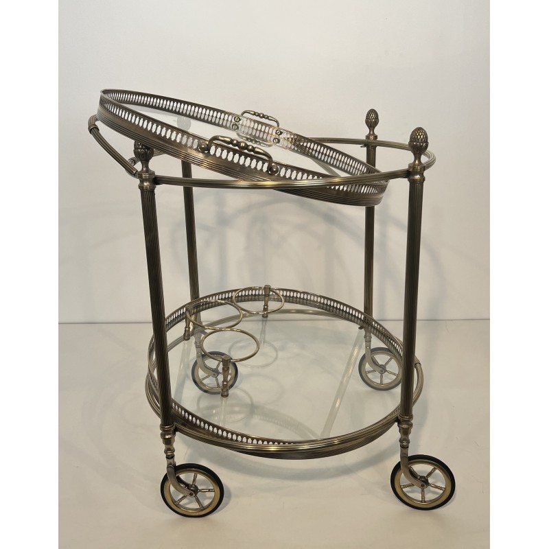 Rare Set of 3 Round Silvered Brass Drinks Trolley by Maison Bagués