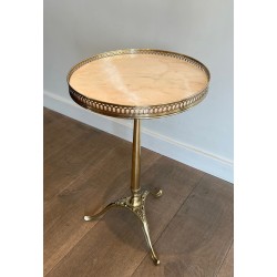 Neoclassical Brass Guéridon with Marble Top Attributed to Maison Jansen, French Work, circa 1940