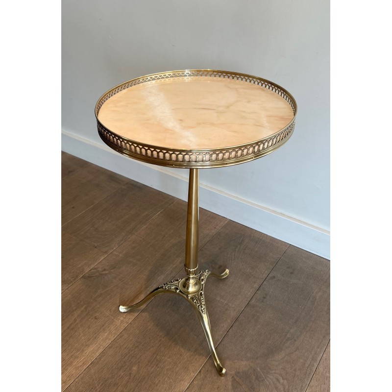 Neoclassical Brass Guéridon with Marble Top Attributed to Maison Jansen, French Work, circa 1940
