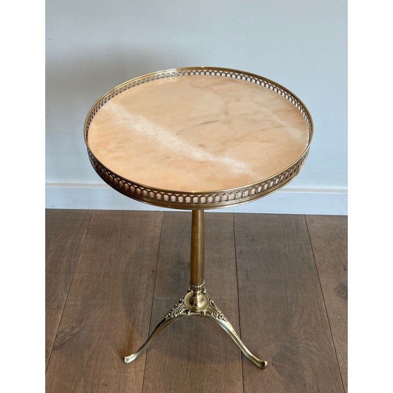 Neoclassical Brass Guéridon with Marble Top Attributed to Maison Jansen, French Work, circa 1940