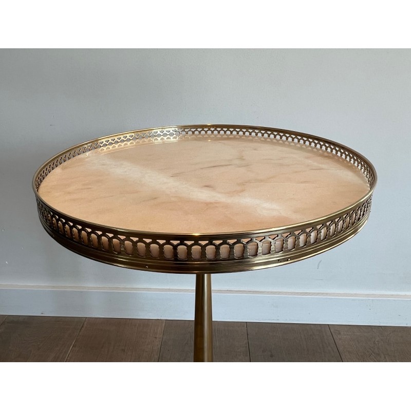 Neoclassical Brass Guéridon with Marble Top Attributed to Maison Jansen, French Work, circa 1940