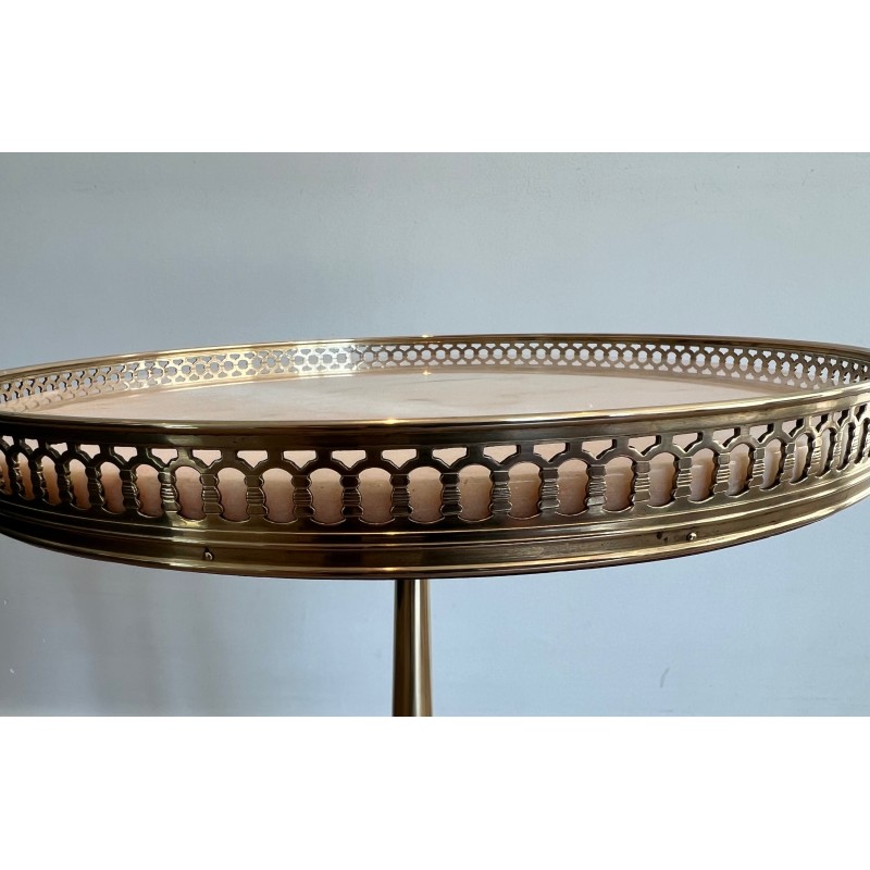 Neoclassical Brass Guéridon with Marble Top Attributed to Maison Jansen, French Work, circa 1940