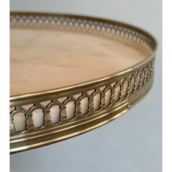 Neoclassical Brass Guéridon with Marble Top Attributed to Maison Jansen, French Work, circa 1940
