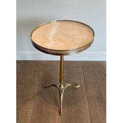 Neoclassical Brass Guéridon with Marble Top Attributed to Maison Jansen, French Work, circa 1940