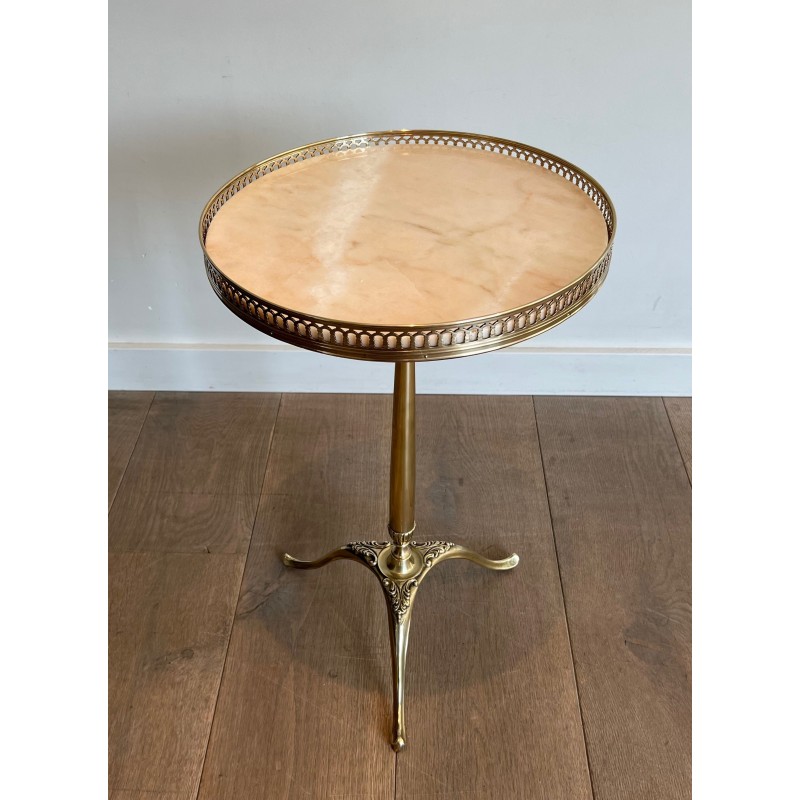 Neoclassical Brass Guéridon with Marble Top Attributed to Maison Jansen, French Work, circa 1940