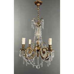Lustre en Bronze et Cristaux de Style Louis XVI, Travail Français, vers 1900