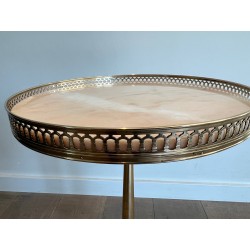 Neoclassical Brass Guéridon with Marble Top Attributed to Maison Jansen, French Work, circa 1940