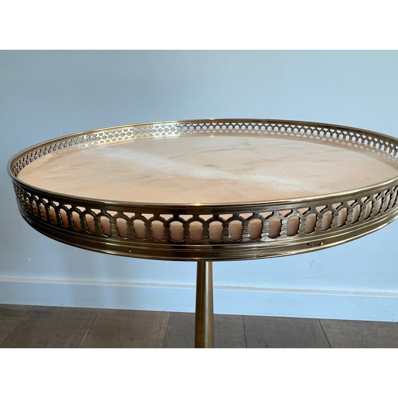 Neoclassical Brass Guéridon with Marble Top Attributed to Maison Jansen, French Work, circa 1940