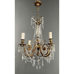 Lustre en Bronze et Cristaux de Style Louis XVI, Travail Français, vers 1900