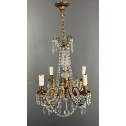 Lustre en Bronze et Cristaux de Style Louis XVI, Travail Français, vers 1900