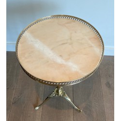 Neoclassical Brass Guéridon with Marble Top Attributed to Maison Jansen, French Work, circa 1940
