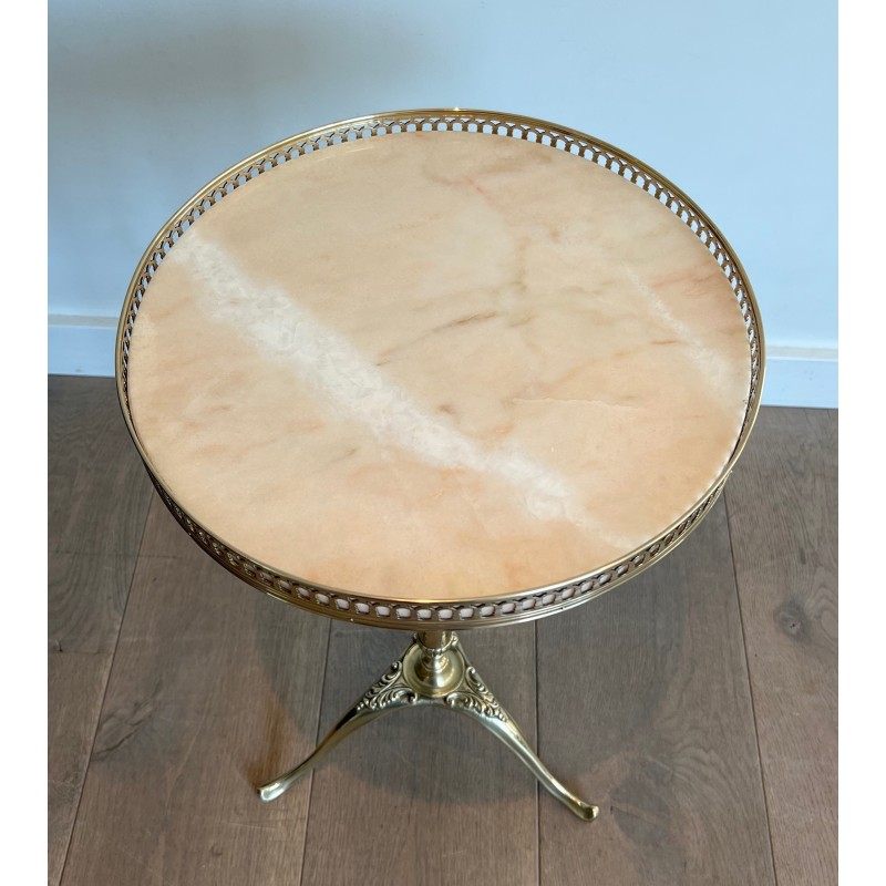 Neoclassical Brass Guéridon with Marble Top Attributed to Maison Jansen, French Work, circa 1940