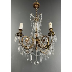 Lustre en Bronze et Cristaux de Style Louis XVI, Travail Français, vers 1900