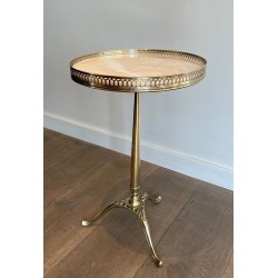 Neoclassical Brass Guéridon with Marble Top Attributed to Maison Jansen, French Work, circa 1940