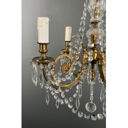 Lustre en Bronze et Cristaux de Style Louis XVI, Travail Français, vers 1900