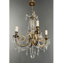 Lustre en Bronze et Cristaux de Style Louis XVI, Travail Français, vers 1900