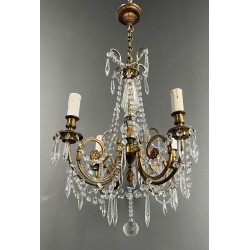 Lustre en Bronze et Cristaux de Style Louis XVI, Travail Français, vers 1900
