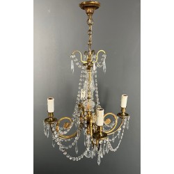 Lustre en Bronze et Cristaux de Style Louis XVI, Travail Français, vers 1900