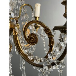 Lustre en Bronze et Cristaux de Style Louis XVI, Travail Français, vers 1900
