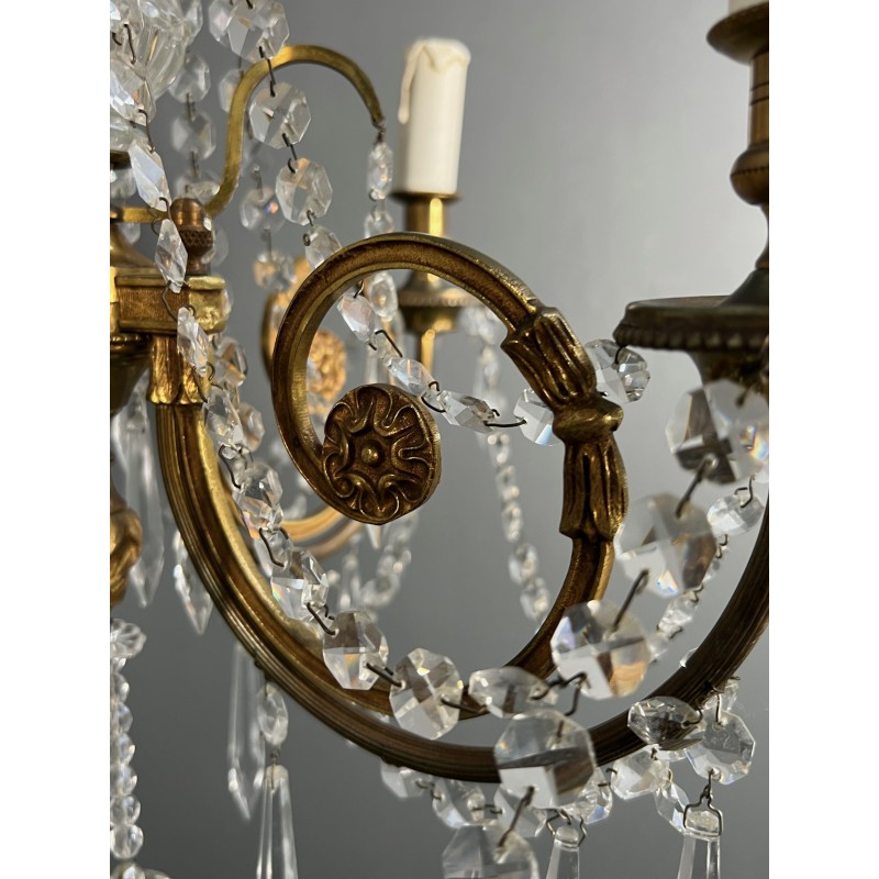Lustre en Bronze et Cristaux de Style Louis XVI, Travail Français, vers 1900