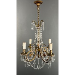 Lustre en Bronze et Cristaux de Style Louis XVI, Travail Français, vers 1900