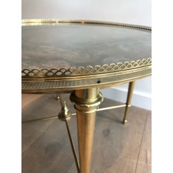 Table Basse Ronde Néoclassique en Laiton à Plateau Travaillé à l'Acide par la Maison Ramsay, Travail Français, vers 1940