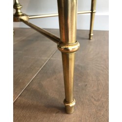 Neoclassical Round Brass Coffee Table with Acid-Worked Brass Tray by Maison Ramsay, French Work, circa 1940