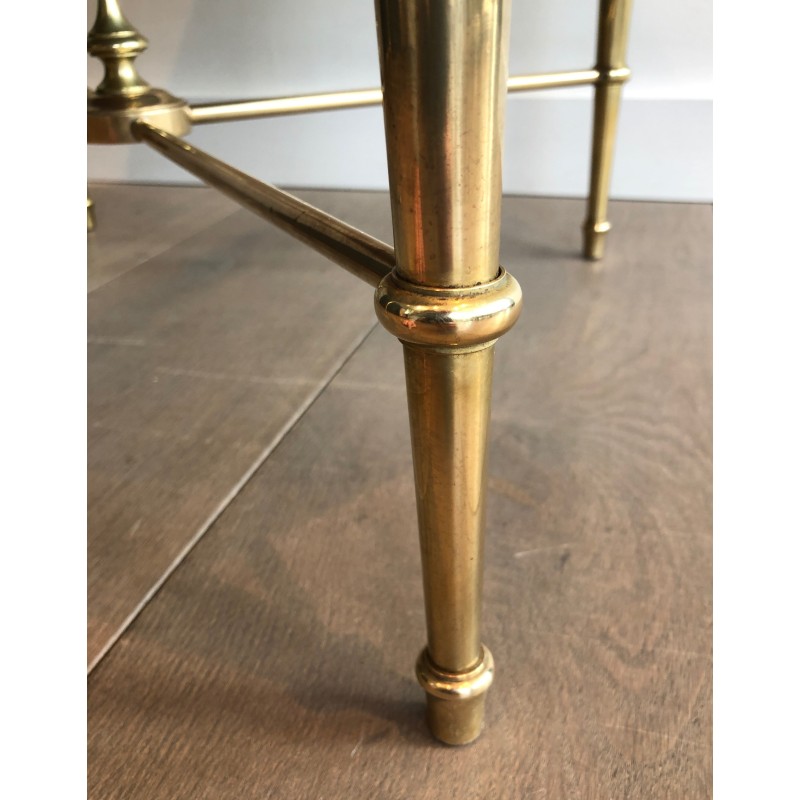 Neoclassical Round Brass Coffee Table with Acid-Worked Brass Tray by Maison Ramsay, French Work, circa 1940