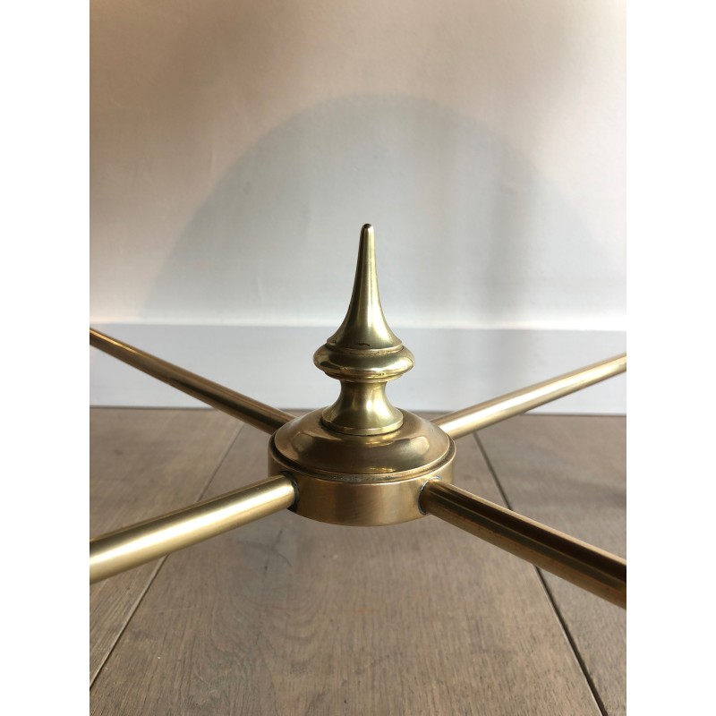 Table Basse Ronde Néoclassique en Laiton à Plateau Travaillé à l'Acide par la Maison Ramsay, Travail Français, vers 1940