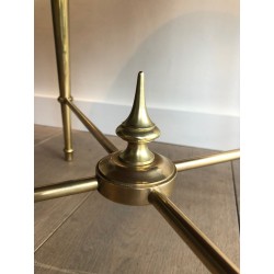 Table Basse Ronde Néoclassique en Laiton à Plateau Travaillé à l'Acide par la Maison Ramsay, Travail Français, vers 1940