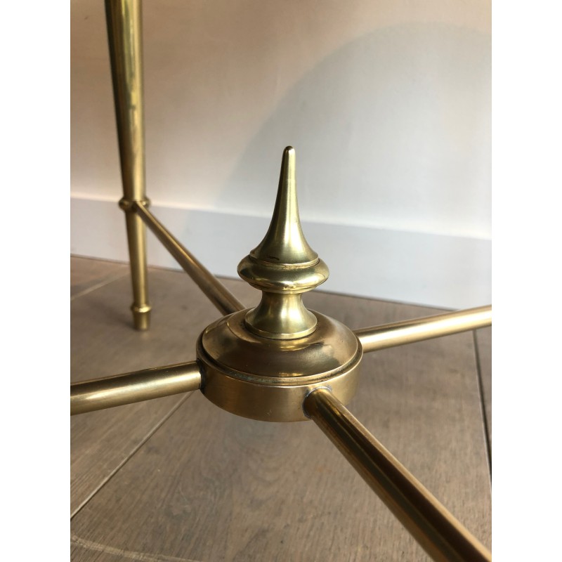 Table Basse Ronde Néoclassique en Laiton à Plateau Travaillé à l'Acide par la Maison Ramsay, Travail Français, vers 1940