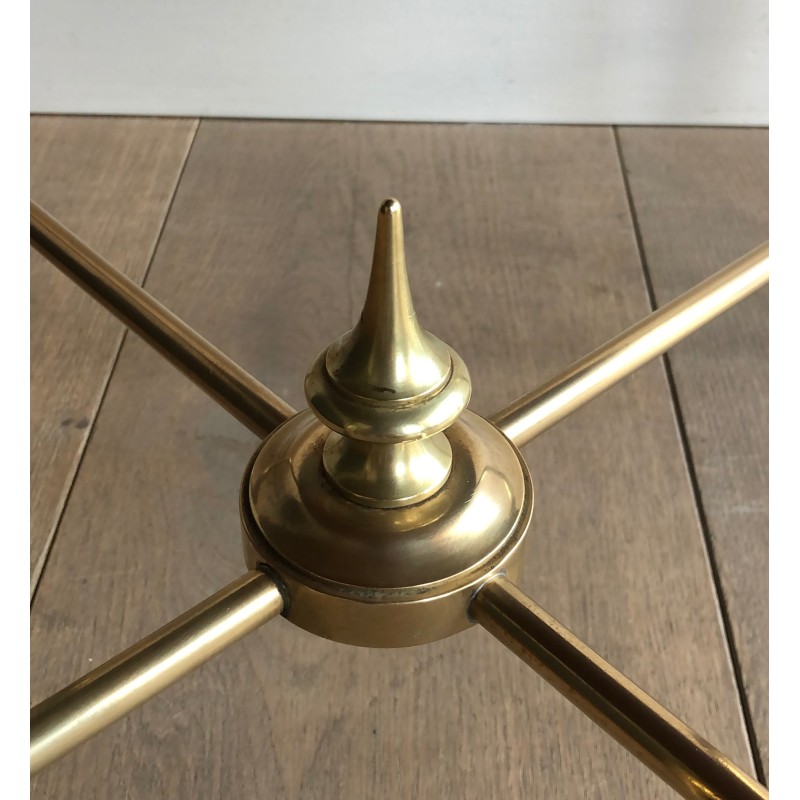 Table Basse Ronde Néoclassique en Laiton à Plateau Travaillé à l'Acide par la Maison Ramsay, Travail Français, vers 1940