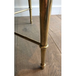 Table Basse Ronde Néoclassique en Laiton à Plateau Travaillé à l'Acide par la Maison Ramsay, Travail Français, vers 1940