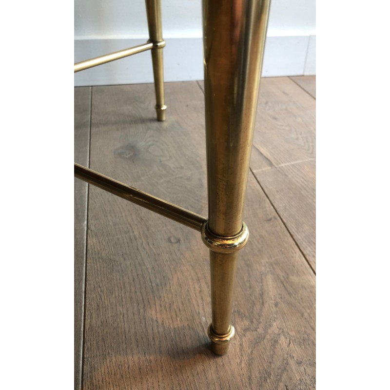 Table Basse Ronde Néoclassique en Laiton à Plateau Travaillé à l'Acide par la Maison Ramsay, Travail Français, vers 1940