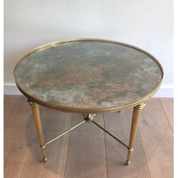 Table Basse Ronde Néoclassique en Laiton à Plateau Travaillé à l'Acide par la Maison Ramsay, Travail Français, vers 1940