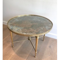 Table Basse Ronde Néoclassique en Laiton à Plateau Travaillé à l'Acide par la Maison Ramsay, Travail Français, vers 1940