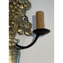 Pair of Bronze and Wrought Iron Wall Lights Representing a fruit Bowl