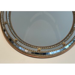 Oval Multi-Faceted Mirror with Brass Garlands, French Work, circa 1970