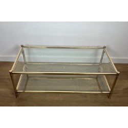 Two-Tier Brass and Glass Coffee Table by Roche Bobois, French Work, circa 1970
