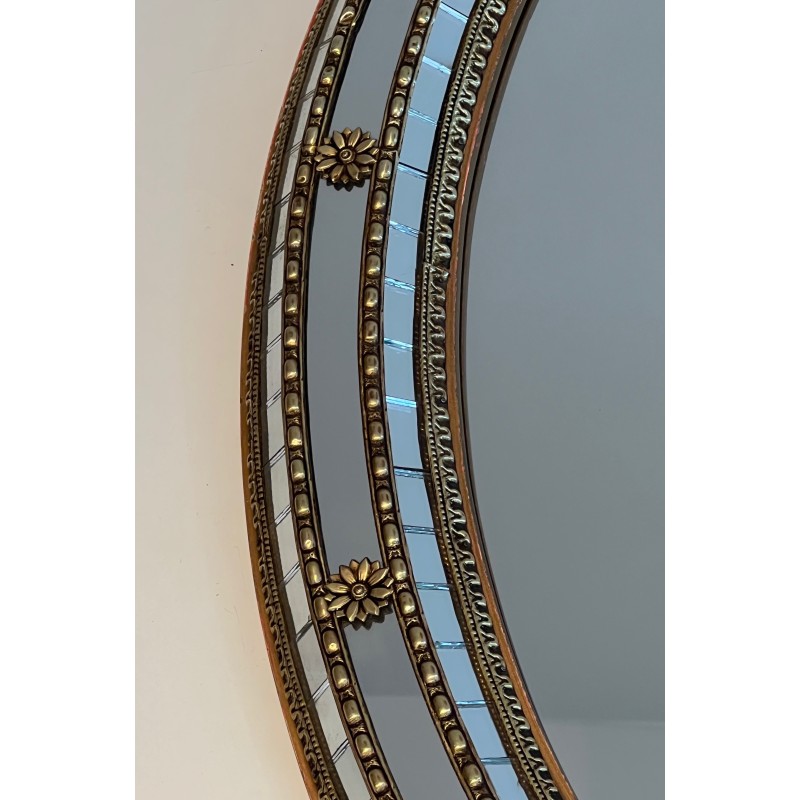 Miroir Ovale Constitué de Miroirs Multi-Facettes et Guirlandes de Laiton, Travail Français, vers 1970