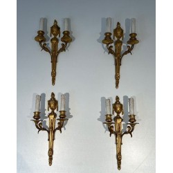 Set of Four Louis the 16th Style Bronze Wall Sconces
