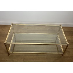 Two-Tier Brass and Glass Coffee Table by Roche Bobois, French Work, circa 1970