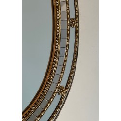 Oval Multi-Faceted Mirror with Brass Garlands, French Work, circa 1970
