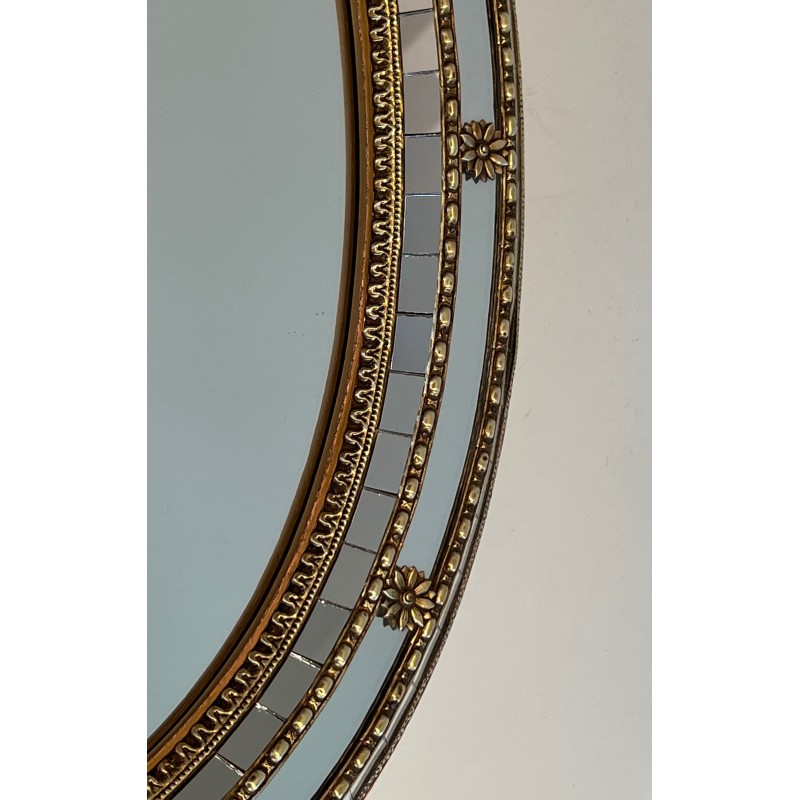 Oval Multi-Faceted Mirror with Brass Garlands, French Work, circa 1970