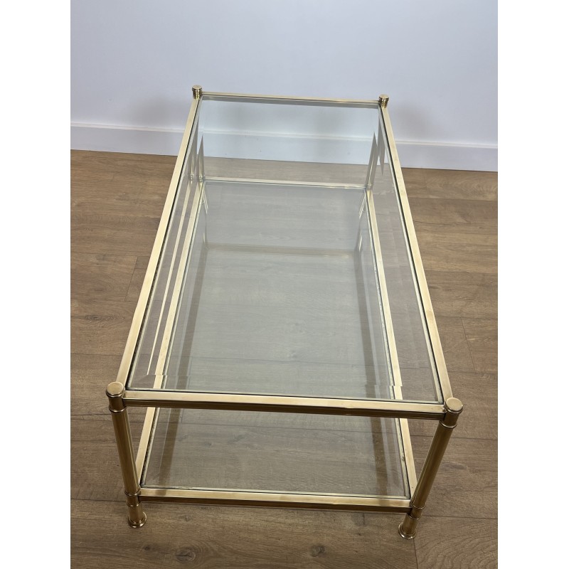 Two-Tier Brass and Glass Coffee Table by Roche Bobois, French Work, circa 1970