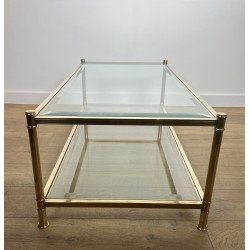 Two-Tier Brass and Glass Coffee Table by Roche Bobois, French Work, circa 1970