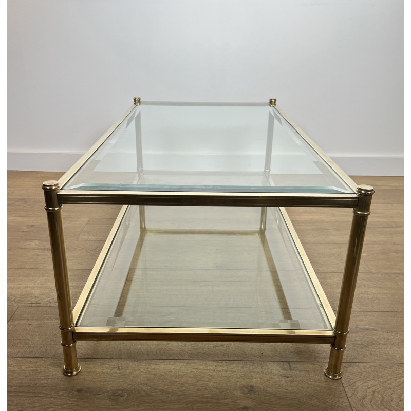 Two-Tier Brass and Glass Coffee Table by Roche Bobois, French Work, circa 1970