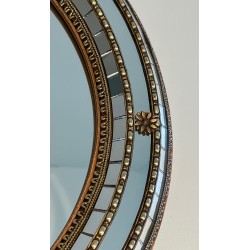 Oval Multi-Faceted Mirror with Brass Garlands, French Work, circa 1970
